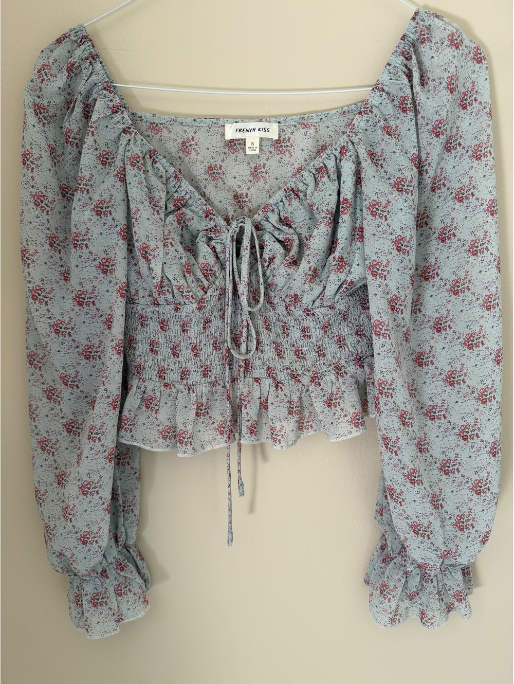 S smocked cropped blouse, French Kiss
